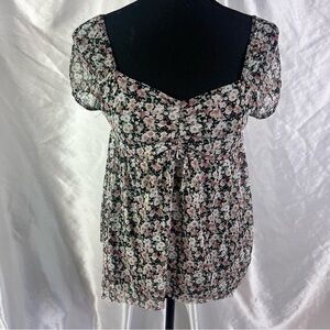 🖤RSQ Girl’s Black Mesh Floral Asymmetrical Hem Babydoll Blouse – Size XL, NWT